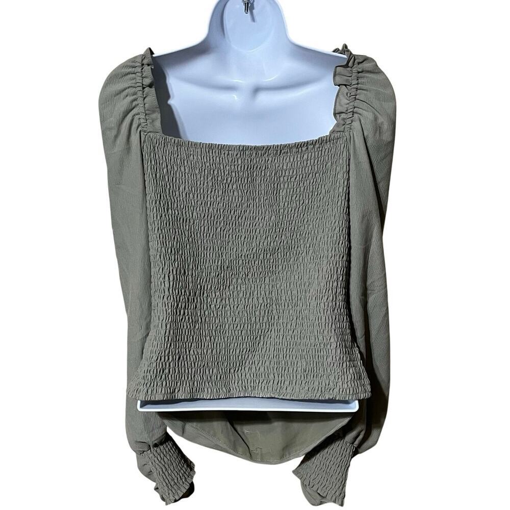 NWT ASTR The Label Puff Sleeve Square Neck Top XL Sage Green Boho Peasant $55 - Picture 4 of 8
